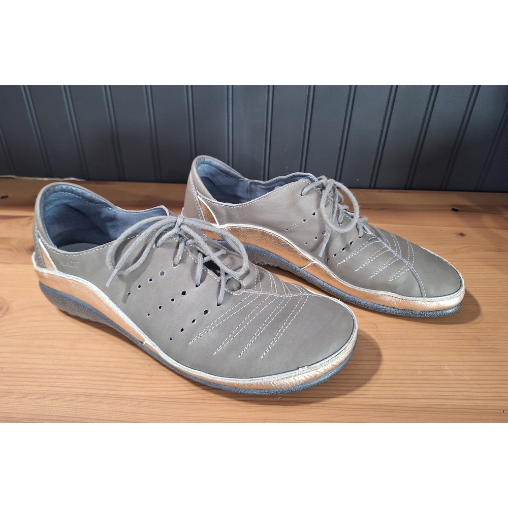 Naot Womens Taupe Grey Leather Metallic Rose Gold Lace Up Oxford Shoes Size 40